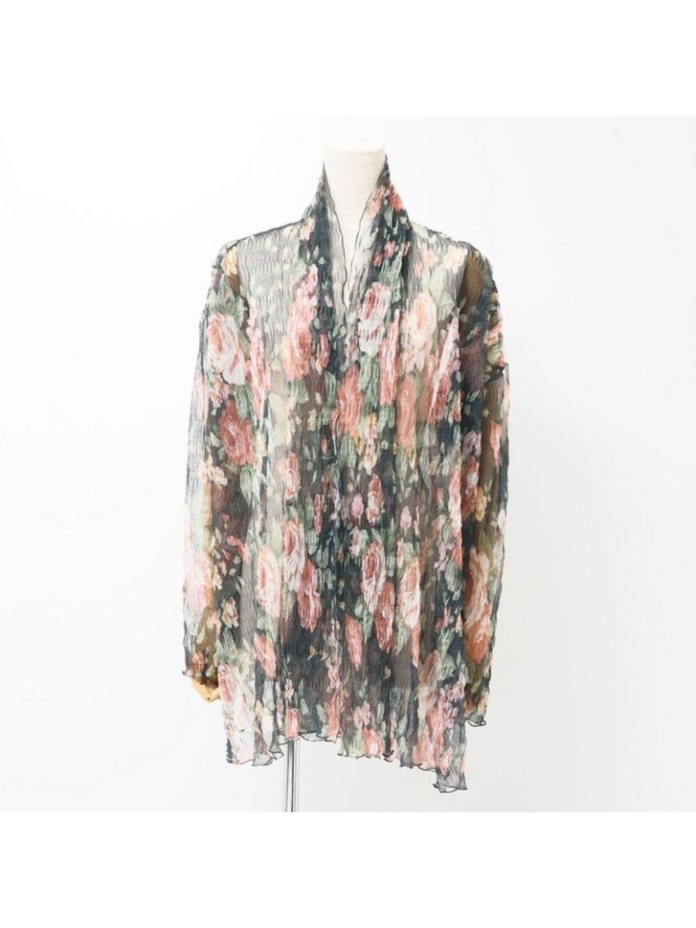 Dolce & Gabbana Vintage Long Sleeve Shirt 40 Floral Pattern Tulle Mesh Shawl
